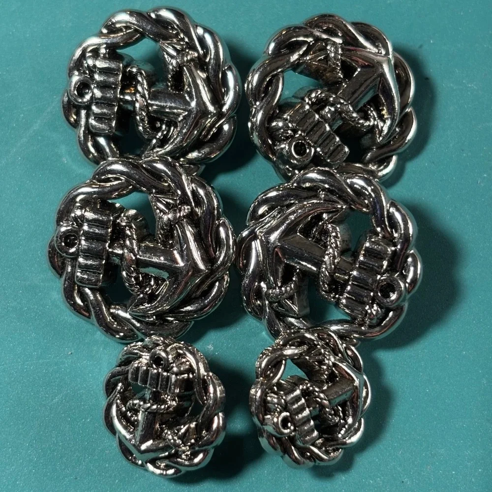 6 Pc Silver Tone Nautical Anchor Rope Acrylic Button Set Large Small Blazer Coat